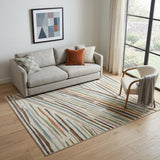 5' X 8' Ivory Brown And Blue Abstract Area Rug