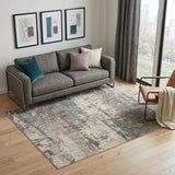 5' X 8' Ivory Blue And Purple Abstract Distressed Area Rug