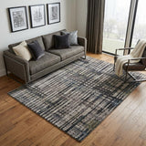 5' X 8' Gray Black And Ivory Abstract Distressed Area Rug