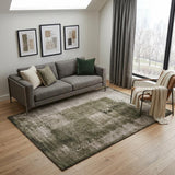 5' X 8' Green And Tan Abstract Distressed Area Rug