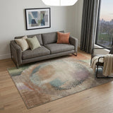 5' X 8' Brown Tan And Blue Abstract Distressed Area Rug