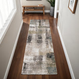 8' Gray Taupe And Ivory Abstract Distressed Runner Rug