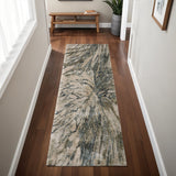 8' Gray Green And Ivory Abstract Runner Rug