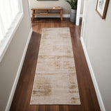 8' Ivory And Tan Abstract Distressed Runner Rug