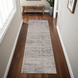 8' Gray Ivory And Taupe Runner Rug