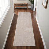 8' Gray Ivory And Brown Abstract Runner Rug