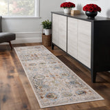 8' Ivory Red And Blue Floral Runner Rug