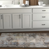 8' Gray Red And Blue Abstract Distressed Runner Rug