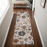 8' Ivory Red And Blue Floral Runner Rug