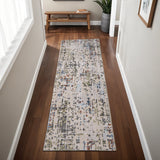 8' Ivory Green And Blue Abstract Runner Rug