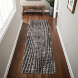 8' Black Gray And Ivory Abstract Runner Rug