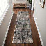 8' Gray Black And Ivory Abstract Distressed Runner Rug