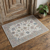 2' X 3' Ivory Brown And Blue Floral Distressed Area Rug