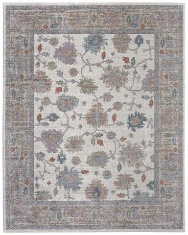 8' X 10' Black and Ivory Floral Washable Non Skid Indoor Outdoor Area Rug