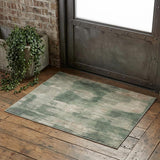 2' X 3' Green Ivory And Brown Abstract Distressed Area Rug
