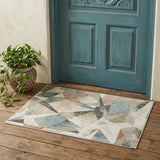 2' X 3' Ivory Blue And Green Checkered Area Rug