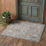 2' X 3' Gray Blue And Taupe Floral Distressed Area Rug