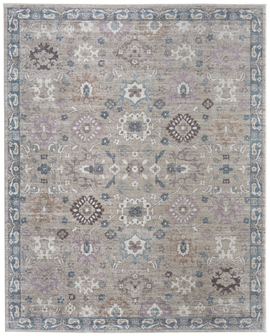 8' X 10' Purple And Ivory Abstract Washable Indoor Outdoor Area Rug