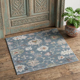 2' X 3' Blue Ivory And Pink Abstract Distressed Area Rug