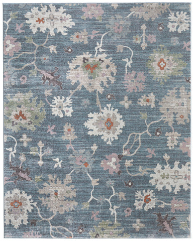 8' X 10' Teal Blue Aqua And Gray Abstract Washable Indoor Outdoor Area Rug