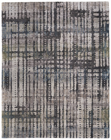 8' X 10' Navy Blue And Brown Abstract Washable Indoor Outdoor Area Rug