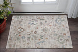 2' X 3' Tan Brown And Blue Abstract Distressed Area Rug