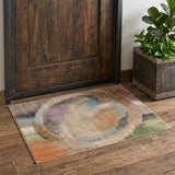 2' X 3' Brown Tan And Blue Abstract Distressed Area Rug