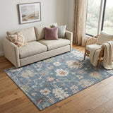 5' X 8' Blue Ivory And Pink Abstract Distressed Area Rug
