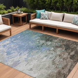 8' X 10' Denim Blue Taupe And Ivory Abstract Washable Indoor Outdoor Area Rug