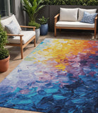 5' X 8' Gold Yellow And Teal Blue Abstract Washable Indoor Outdoor Area Rug