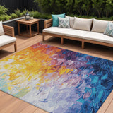 8' X 10' Gold Yellow And Teal Blue Abstract Washable Indoor Outdoor Area Rug