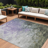 8' X 10' Lavender Olive Green And Silver Abstract Washable Indoor Outdoor Area Rug