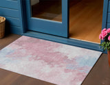 3' X 5' Blush Ivory And Blue Abstract Washable Indoor Outdoor Area Rug