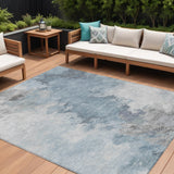 8' X 10' Sky Blue Gray And Ivory Abstract Washable Indoor Outdoor Area Rug