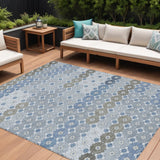 8' X 10' Denim Blue Gray And Ivory Floral Washable Indoor Outdoor Area Rug