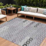 8' X 10' Lavender Gray And Ivory Floral Washable Indoor Outdoor Area Rug