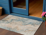 3' X 5' Teal Blue Coral And Ivory Abstract Washable Indoor Outdoor Area Rug