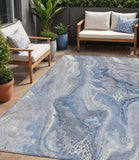 5' X 8' Denim Blue And Ivory Abstract Washable Indoor Outdoor Area Rug