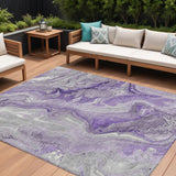 8' X 10' Purple And Ivory Abstract Washable Indoor Outdoor Area Rug