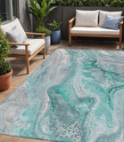 5' X 8' Teal Blue And Ivory Abstract Washable Indoor Outdoor Area Rug
