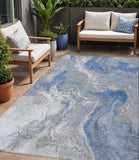 3' X 5' Blue And Ivory Abstract Washable Indoor Outdoor Area Rug
