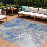 8' X 10' Blue And Ivory Abstract Washable Indoor Outdoor Area Rug