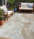 5' X 8' Ivory And Beige Abstract Washable Indoor Outdoor Area Rug