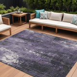 8' X 10' Purple And Ivory Abstract Washable Indoor Outdoor Area Rug