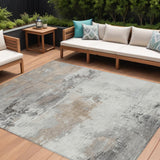 8' X 10' Ivory And Gray Abstract Washable Indoor Outdoor Area Rug