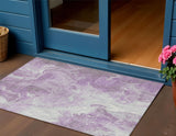 3' X 5' Lavender And Ivory Abstract Washable Indoor Outdoor Area Rug