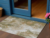 3' X 5' Brown And Ivory Abstract Washable Indoor Outdoor Area Rug