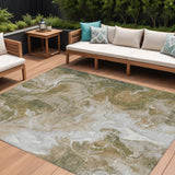 8' X 10' Brown And Ivory Abstract Washable Indoor Outdoor Area Rug