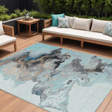 8' X 10' Teal Blue Gold And Gray Abstract Washable Indoor Outdoor Area Rug