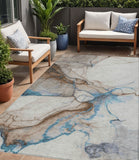5' X 8' Beige And Blue Abstract Washable Indoor Outdoor Area Rug